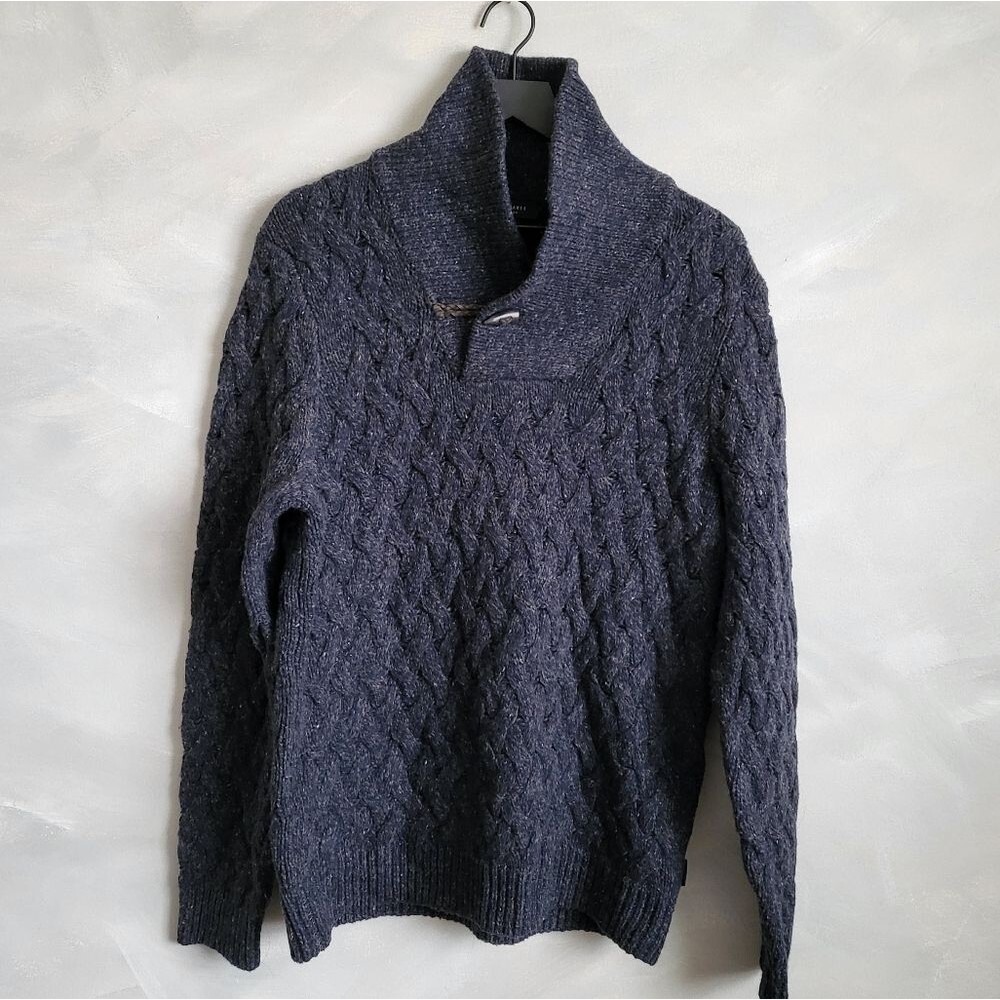 TED BAKER LONDON Lambswool Blend Shawl Collar Chunky Knit Sweater Size 4